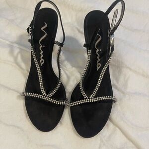 Nina Black Heels with Rhinestone Accents